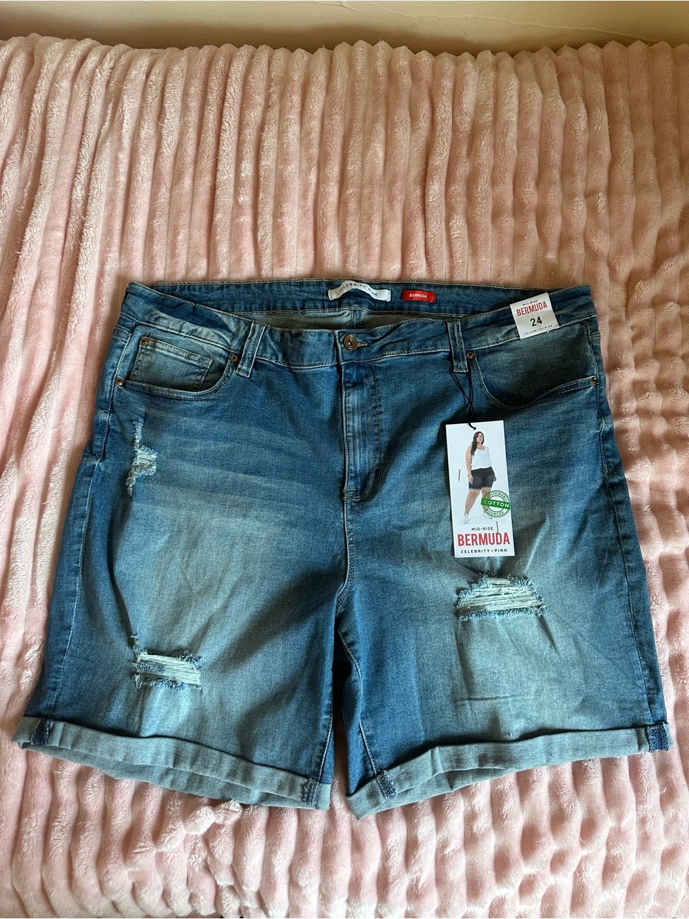 Celebrity Pink Distressed Denim Bermuda Shorts - Blue